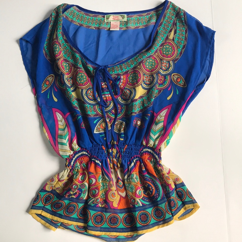 Flying Tomato multi color peplum blouse. Size M.